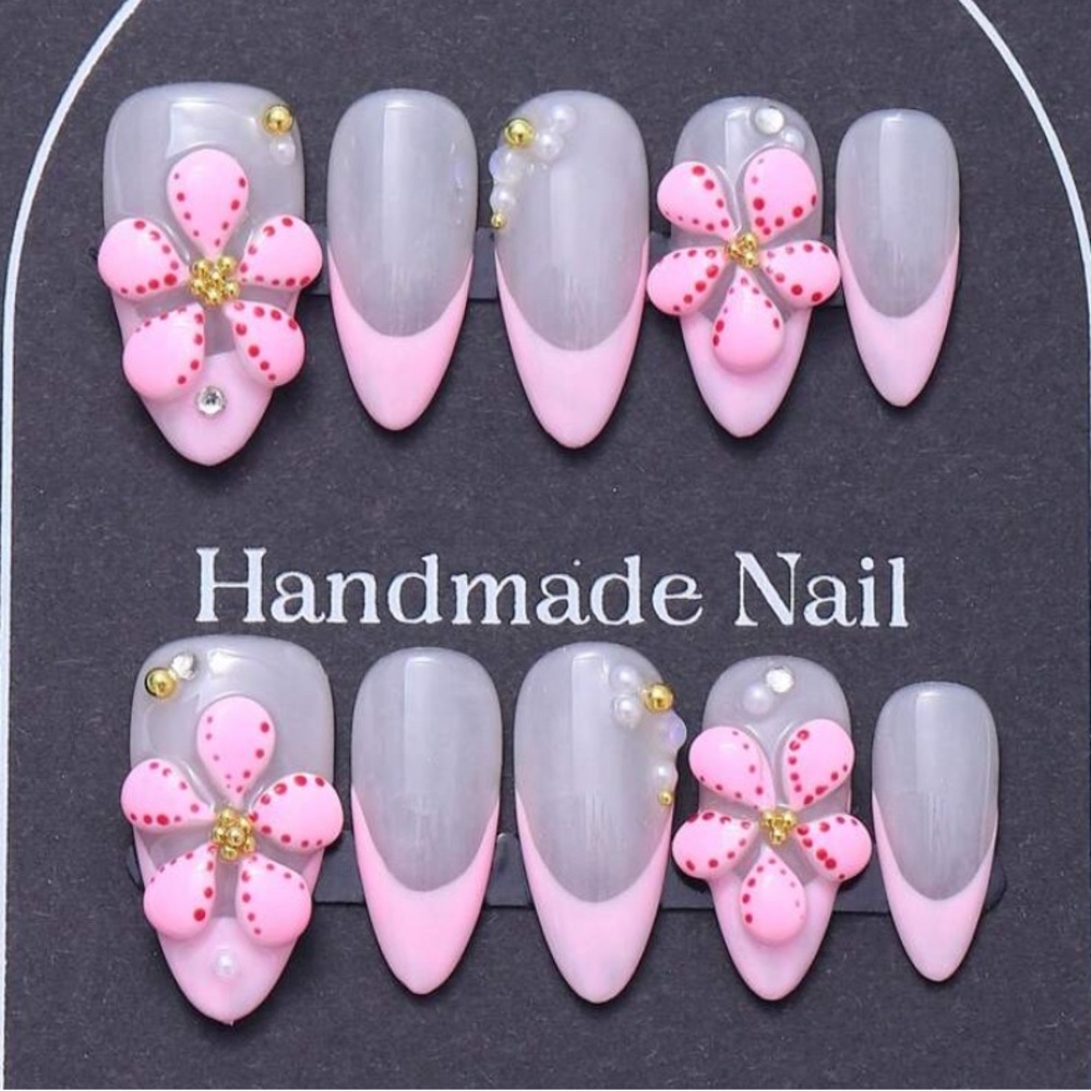 High quality reusable Pink and Gray Handmade Nail Set